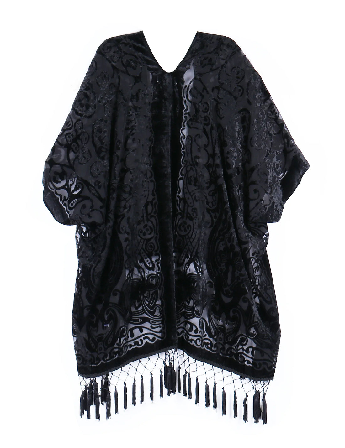 Sable Floral Print Velvet Burnout Kimono