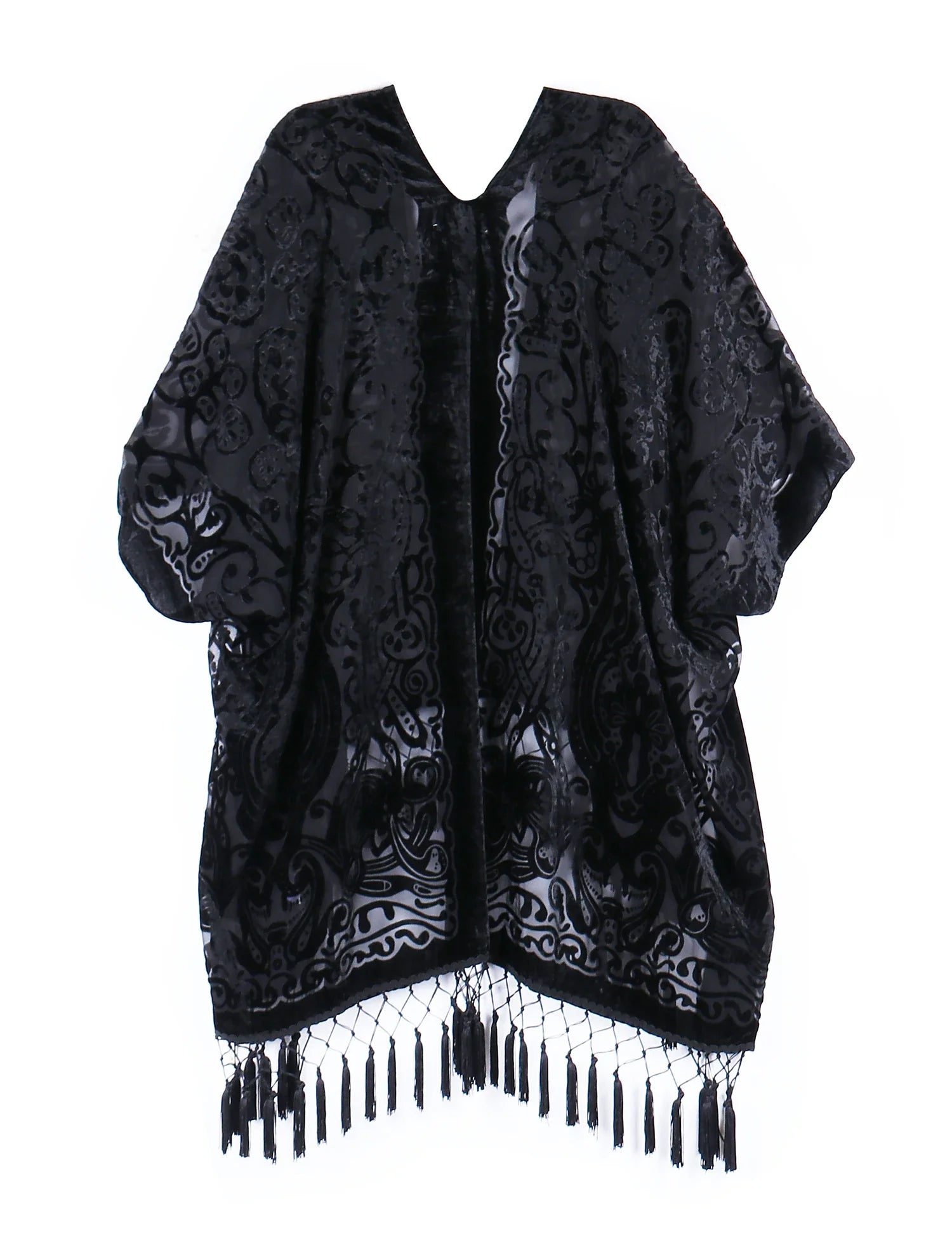 Sable Floral Print Velvet Burnout Kimono