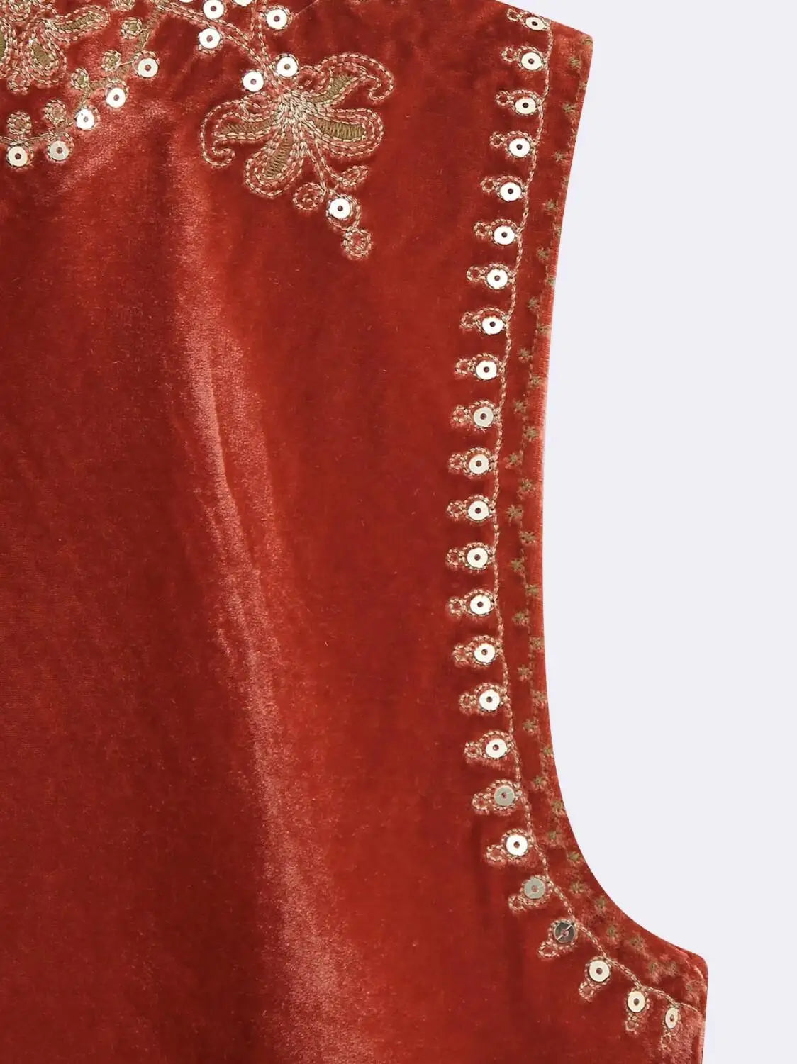 Red Boho Sequin Embroidered Vest