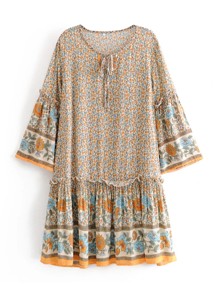 Wild Blooms Boho Floral Print Mini Dress