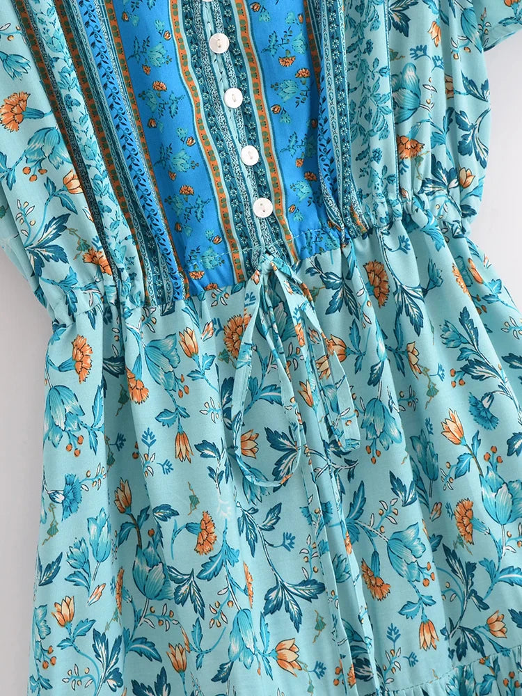 Seaside Breeze Boho Floral Print Mini Dress