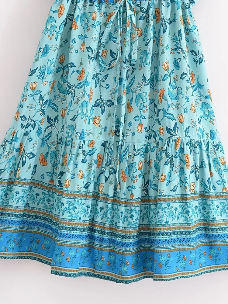 Seaside Breeze Boho Floral Print Mini Dress