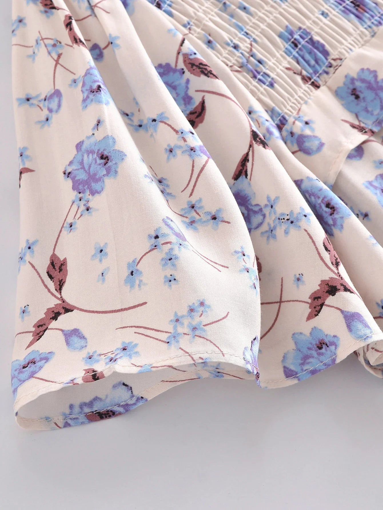 Prairie Blue Boho Floral Print Midi Dress