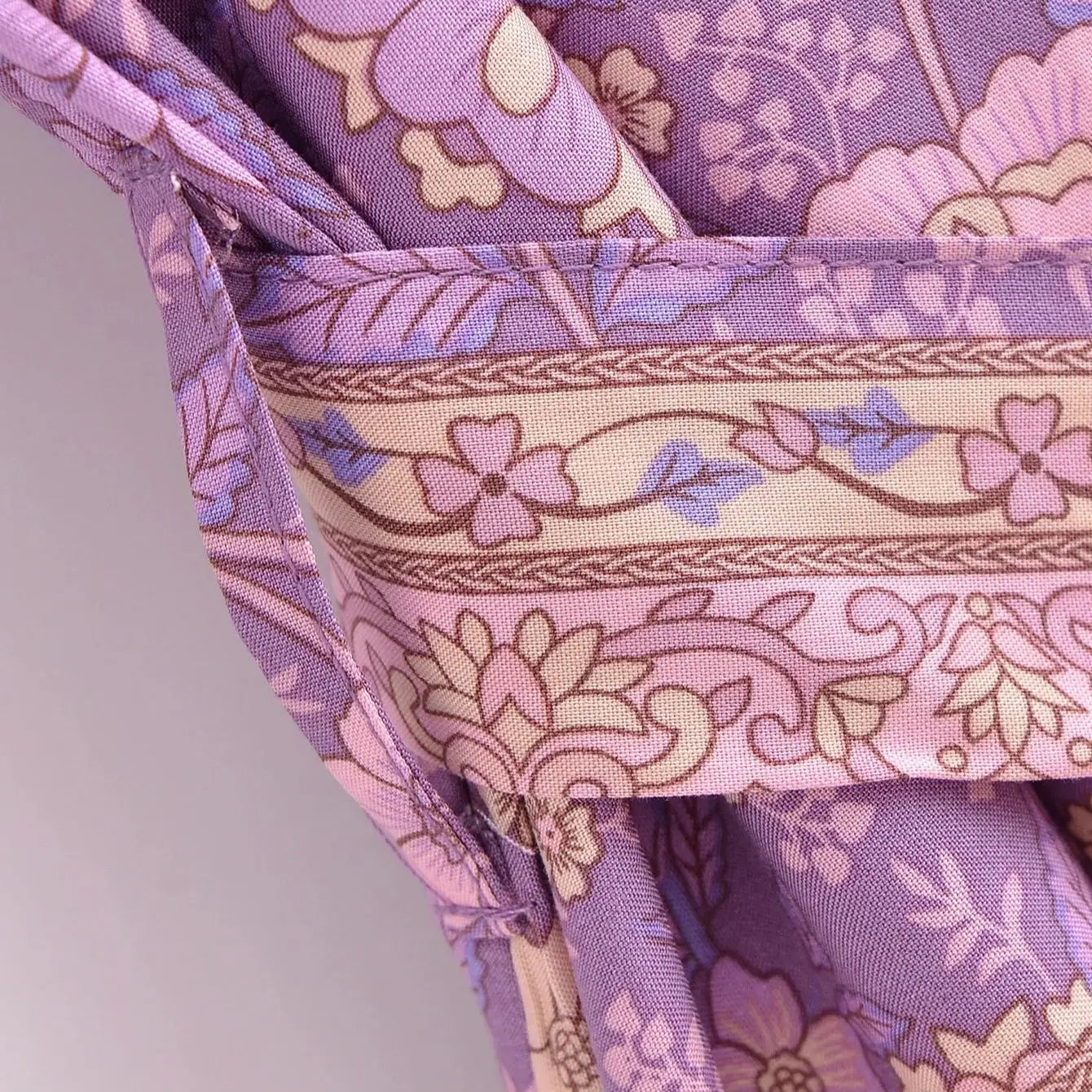 Lavender Rose Boho Floral Print Short Robe
