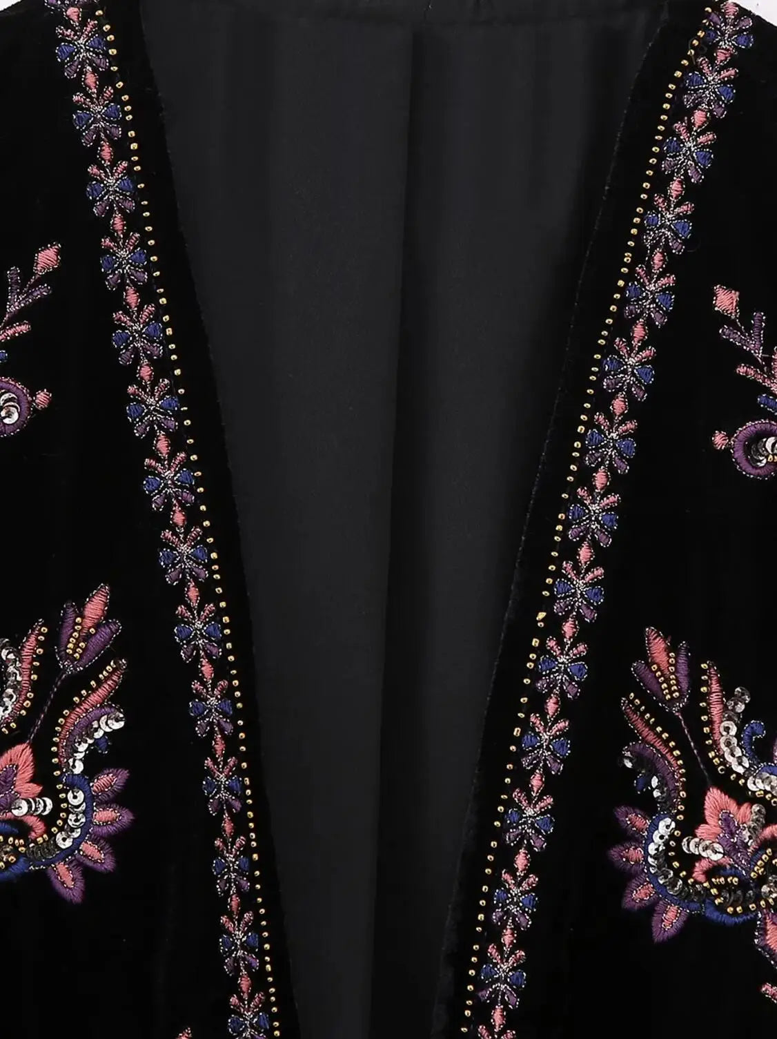 Black Shimmer Boho Sequin Embroidered Vest