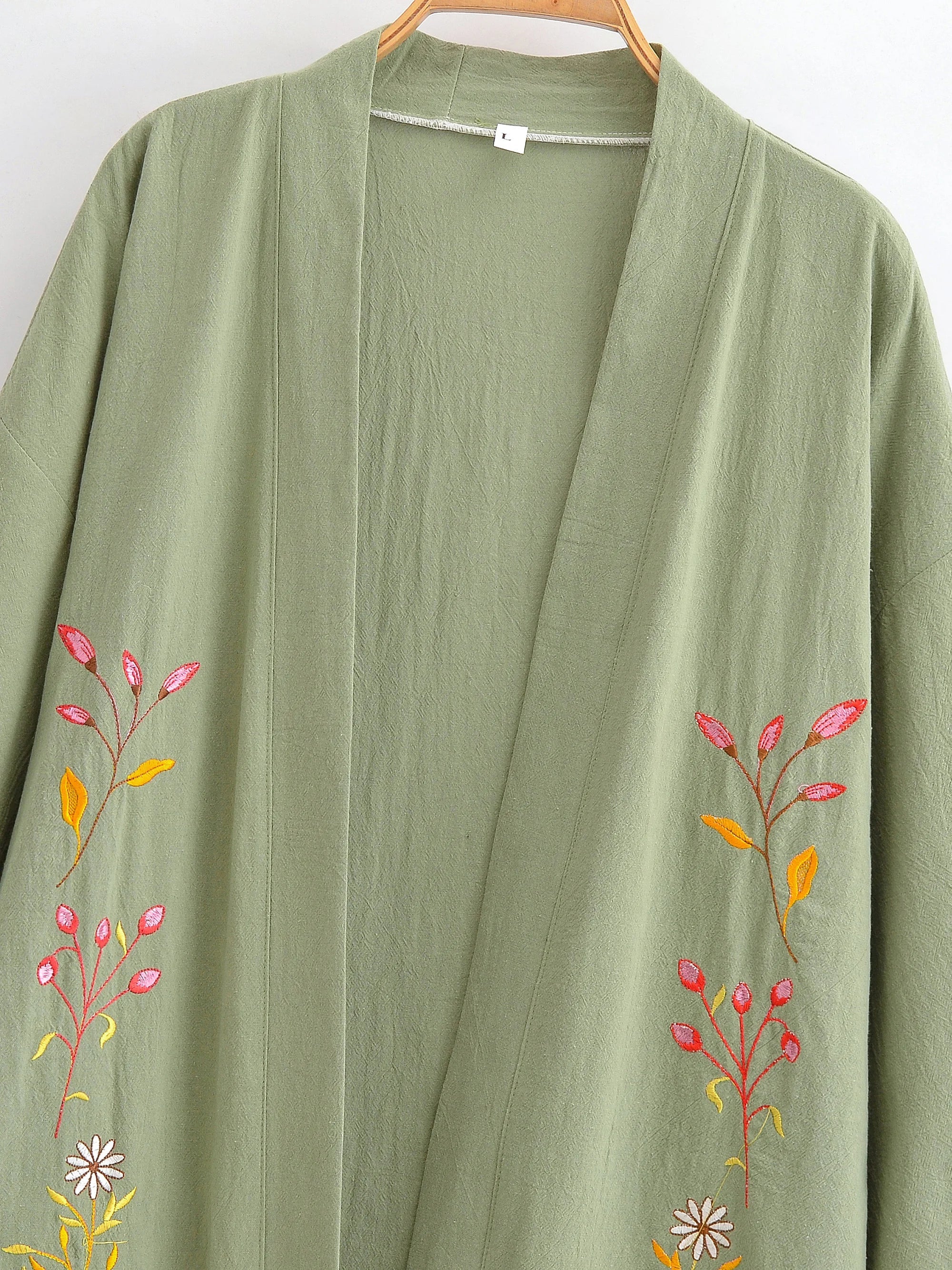 Sage Meadow Floral Embroidered Kimono Cardigan