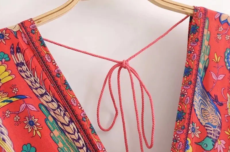 Red Songbird Boho Floral Print Midi Dress