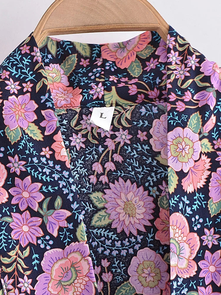 Indigo Blossom Boho Floral Print Crop Top