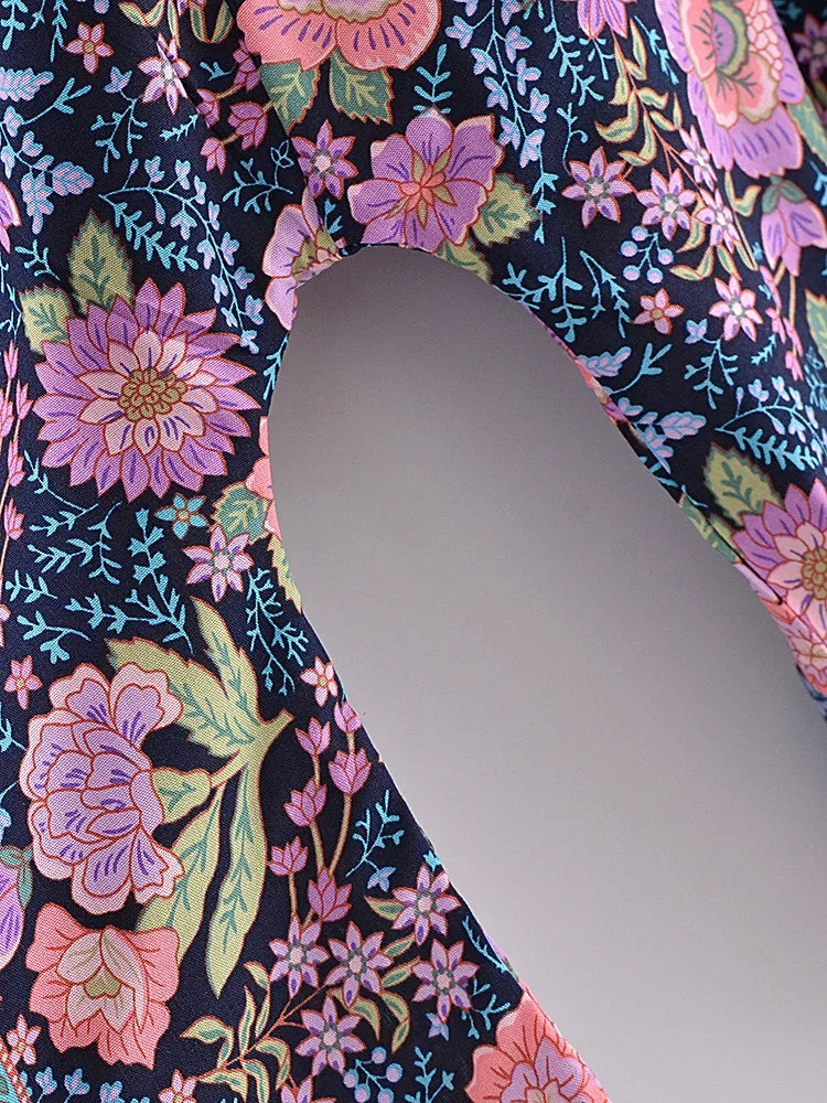 Indigo Blossom Boho Floral Print Crop Top