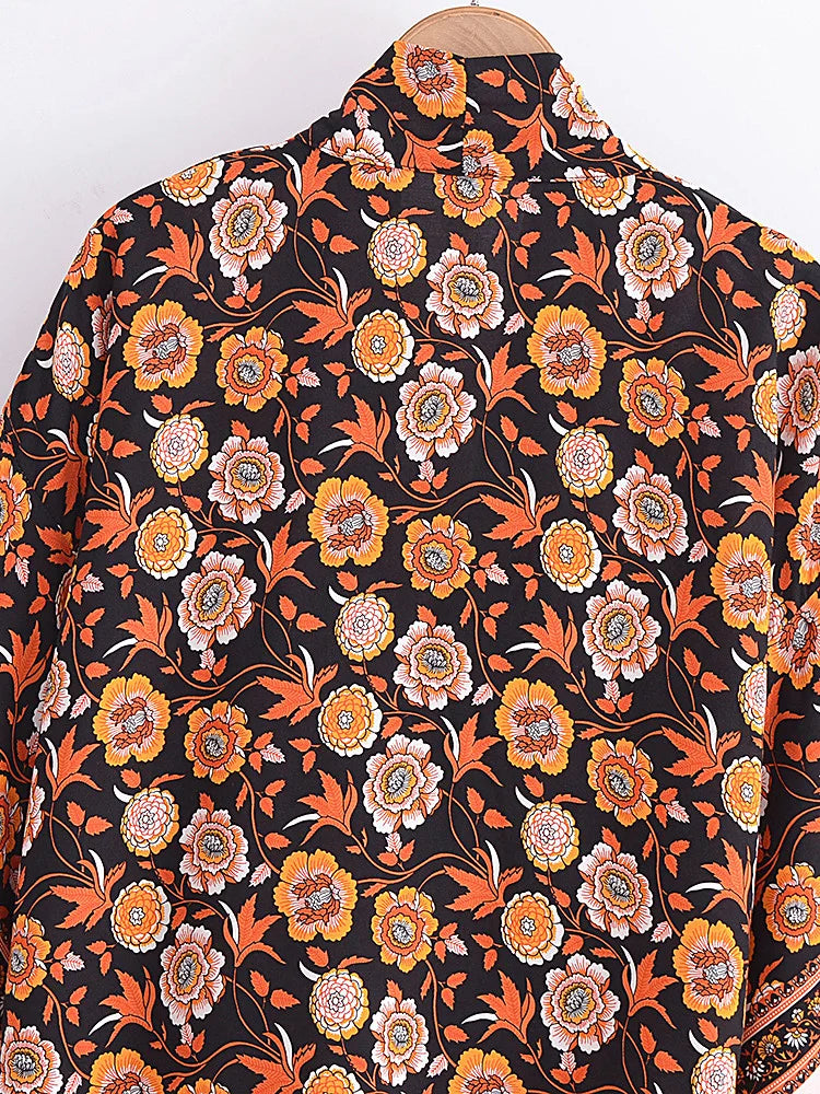 Midnight Marigold Boho Floral Print Crop Top