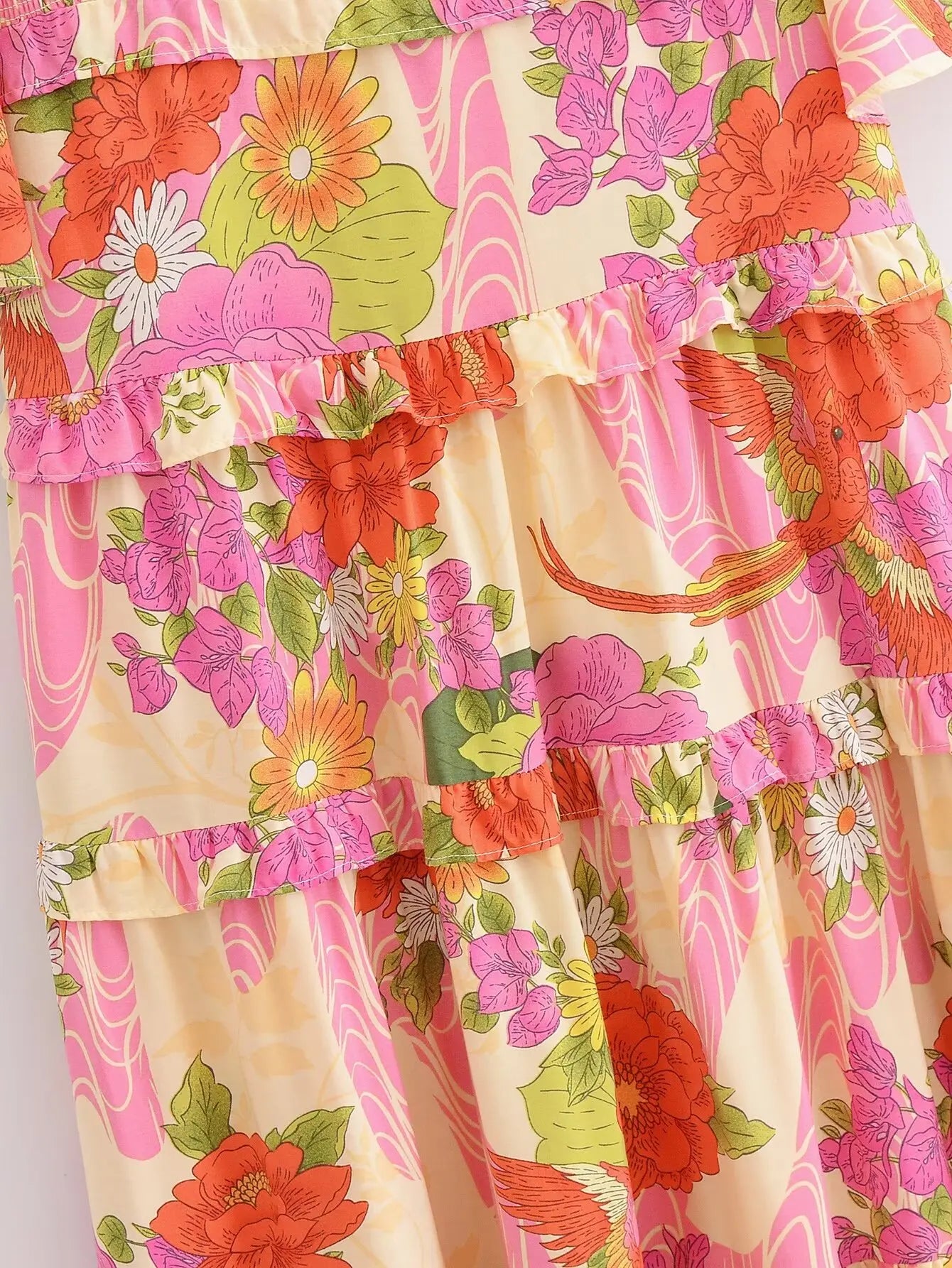 Paradise Sunset Boho Floral Print Midi Dress