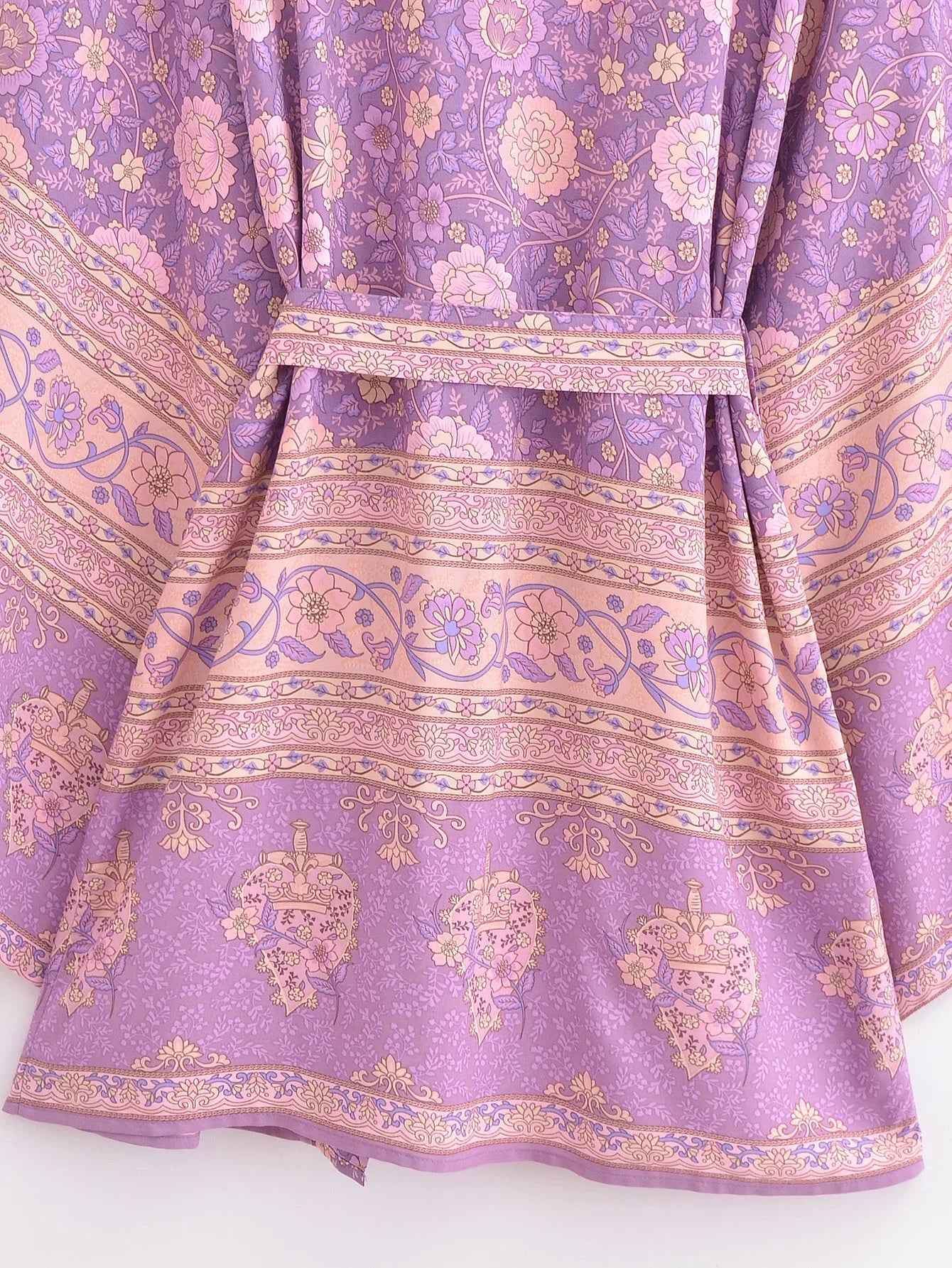 Lavender Rose Boho Floral Print Short Robe
