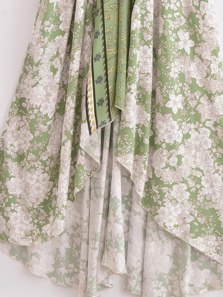 Sagewood Bloom Boho Floral Print Maxi Dress