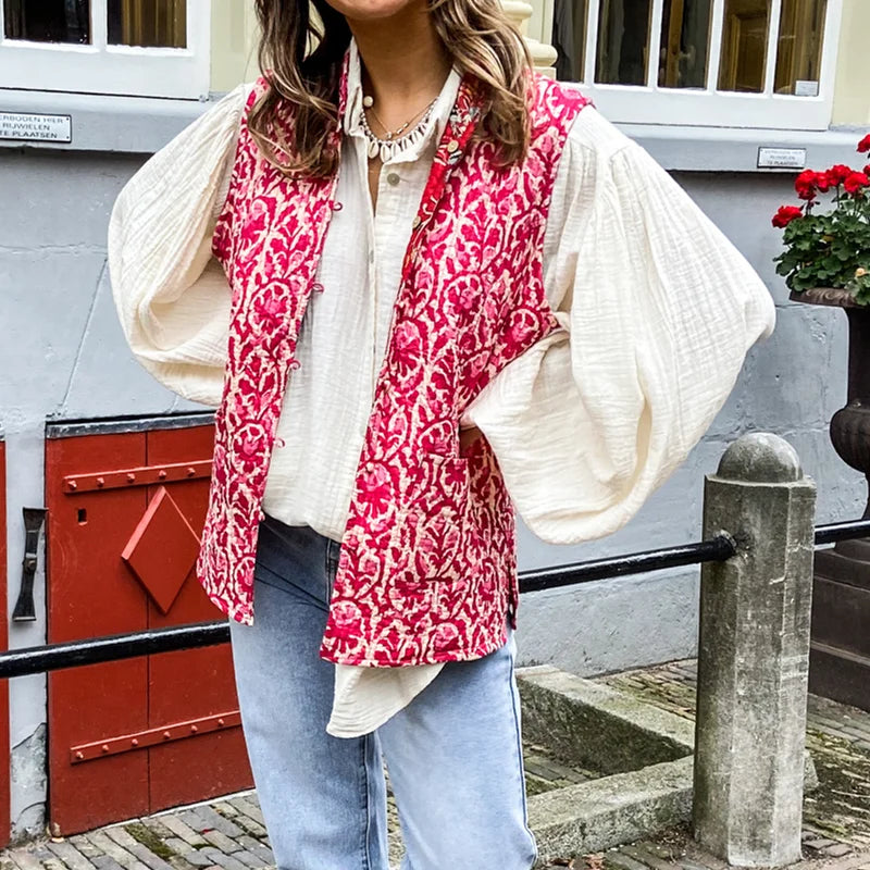 Red Reversible Boho Floral Vest