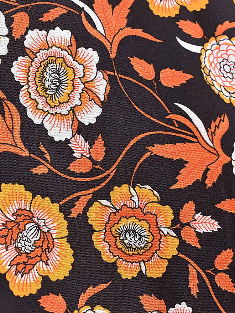 Midnight Marigold Boho Floral Print Crop Top