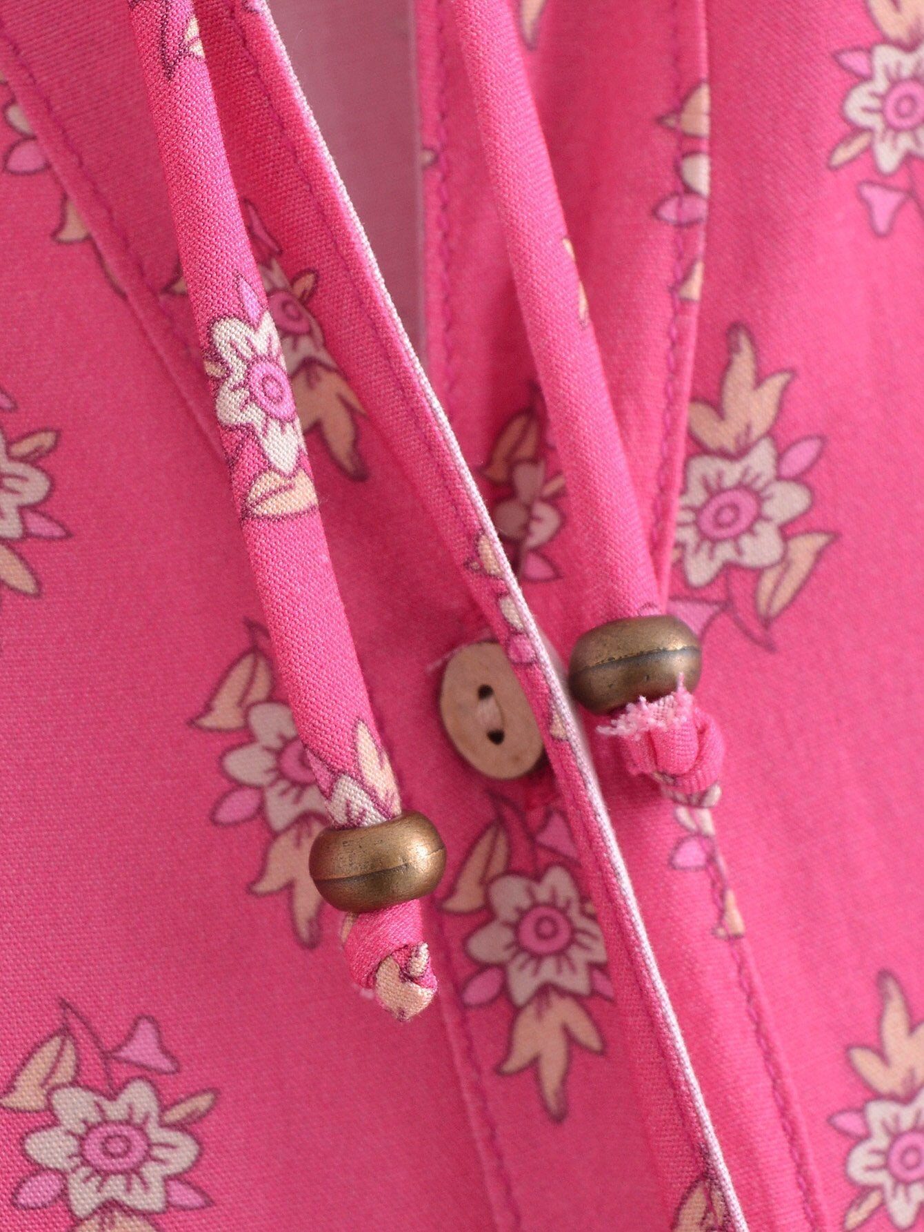 Capri Pink Boho Floral Print Long Sleeve Blouse