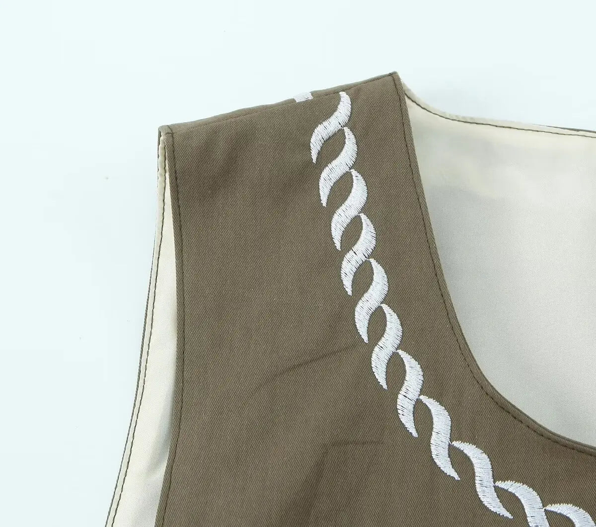 Olive Paisley Boho Floral Embroidered Vest