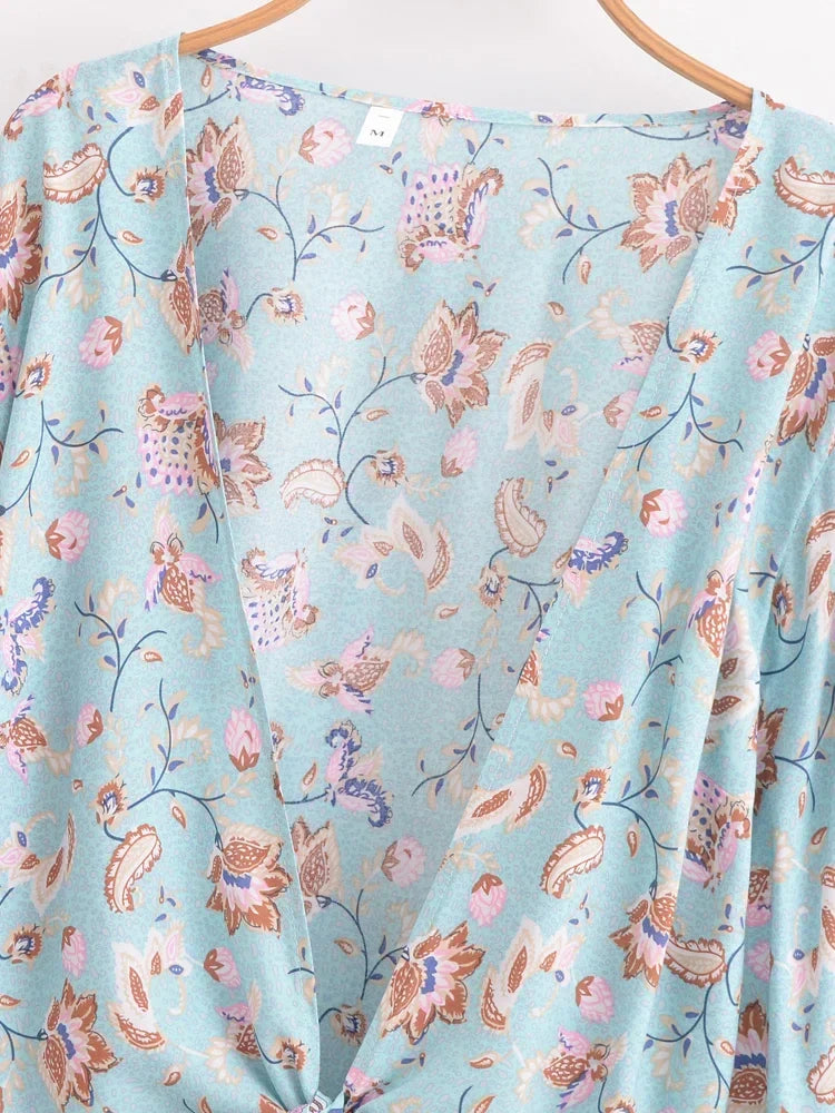 Skyline Dreams Boho Floral Print Long Sleeve Crop Top
