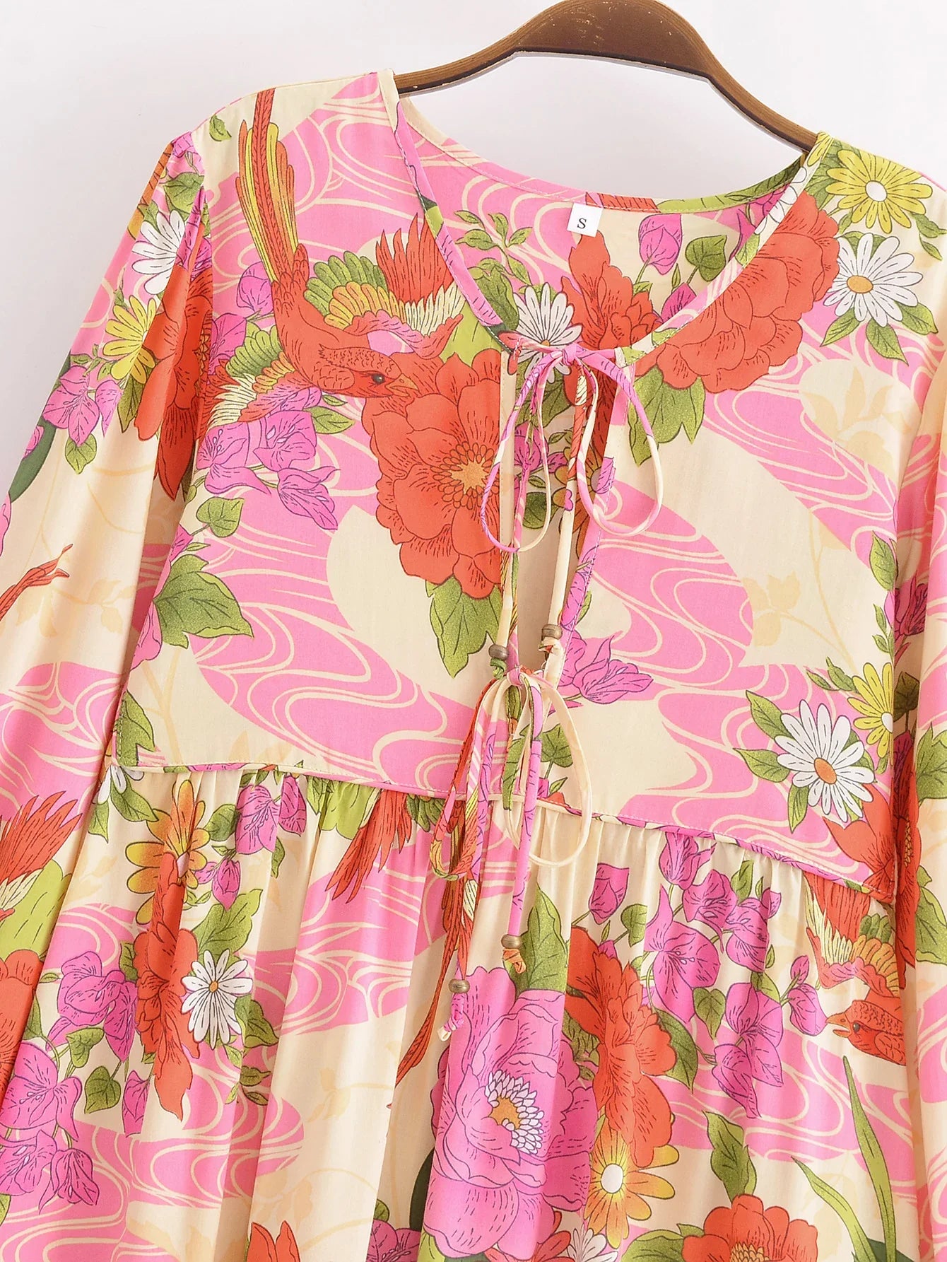 Paradise Sunset Boho Floral Print Long Sleeve Maxi Dress