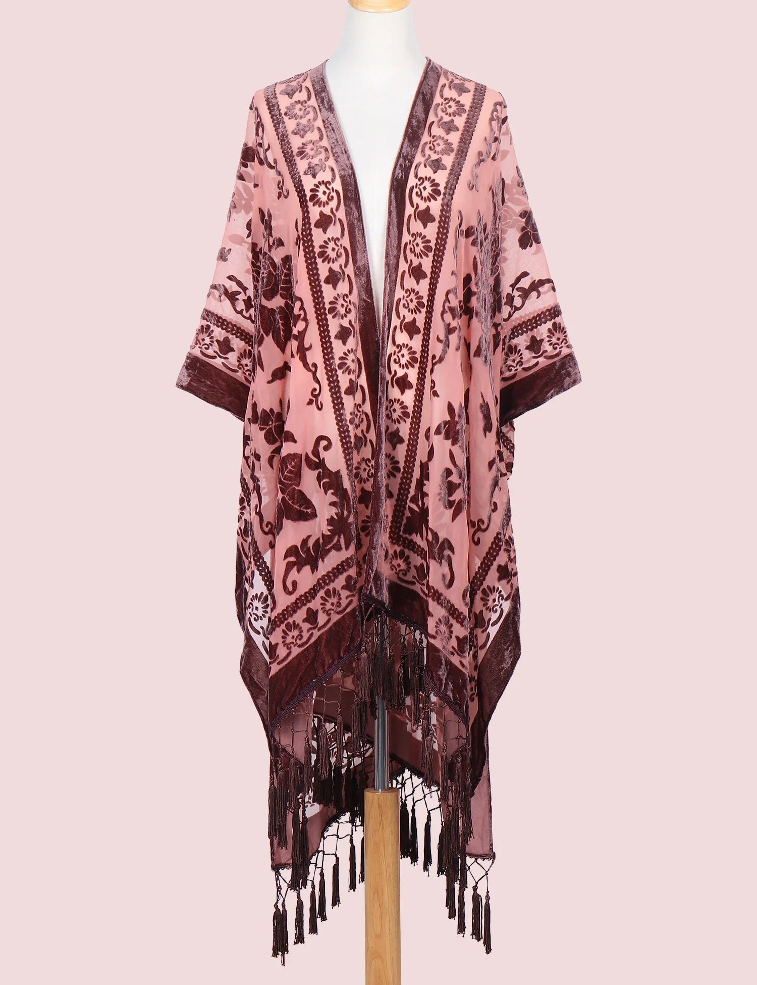 Mulberry Floral Print Velvet Burnout Kimono