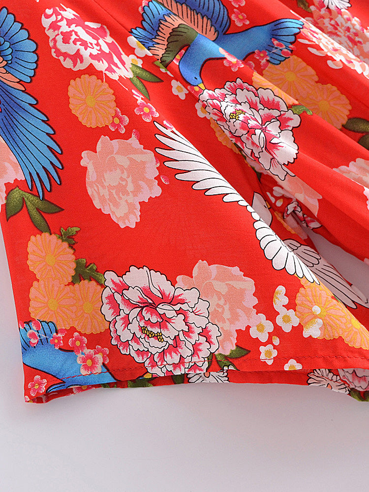 Red Freebird Boho Floral Print Maxi Dress