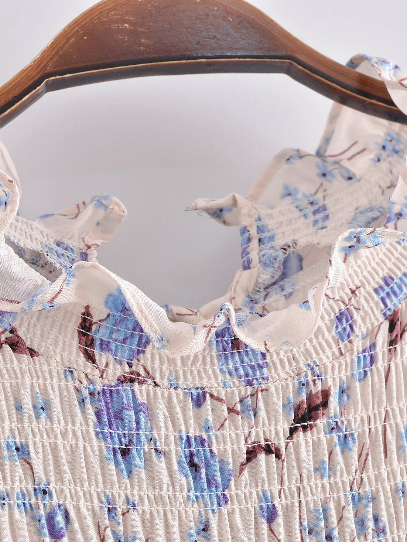 Prairie Blue Boho Floral Print Midi Dress