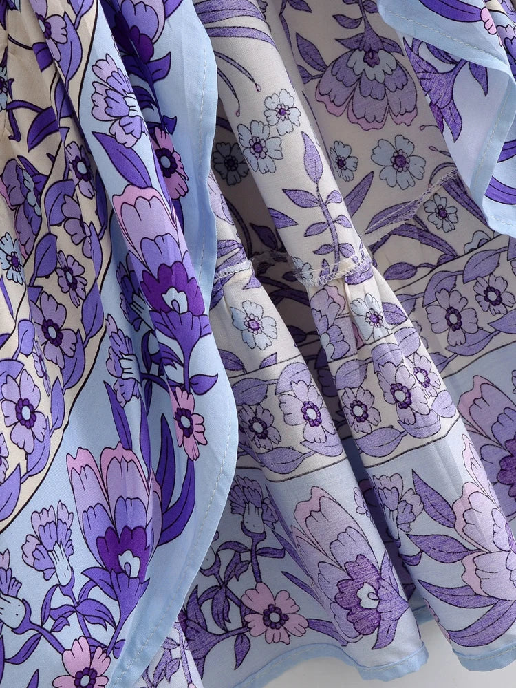 Lavender Bliss Boho Floral Print High-Low Maxi Skirt