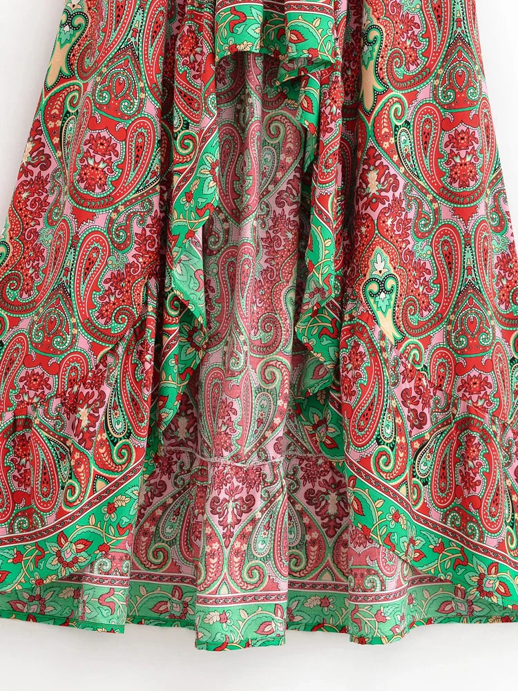 Scarlet Mystic Boho Paisley Print High-Low Maxi Skirt