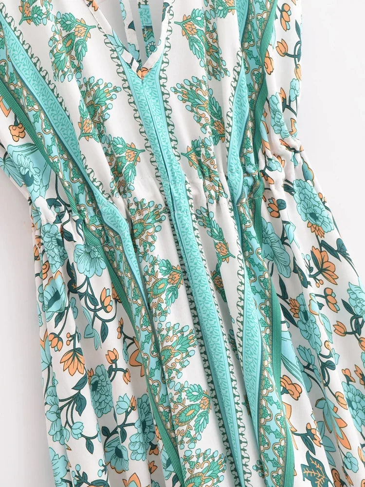 Seafoam Dream Boho Floral Print Maxi Dress