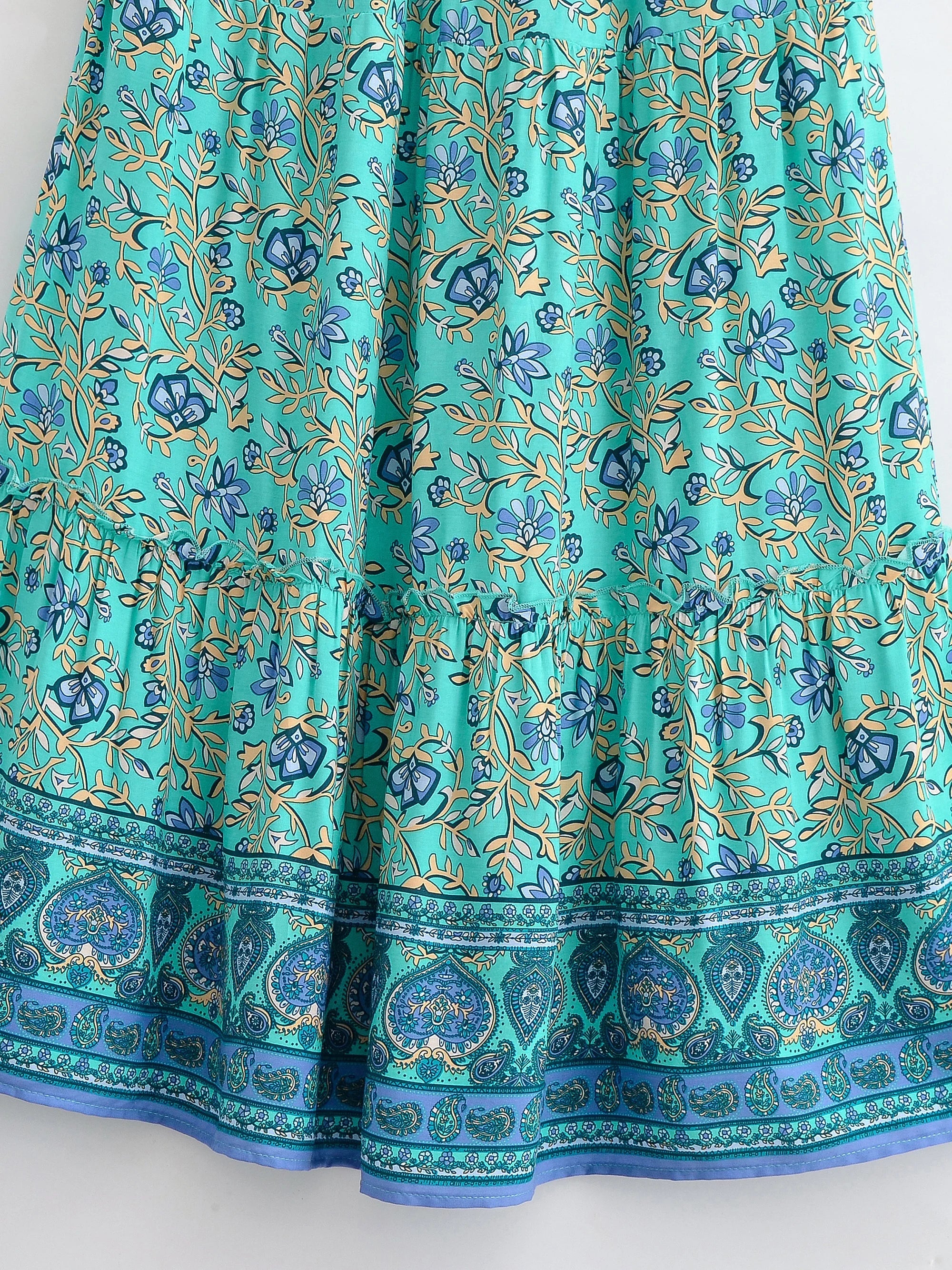 Lagoon Blossom Floral Print Boho Maxi Skirt