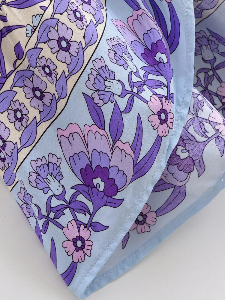 Lavender Bliss Boho Floral Print High-Low Maxi Skirt