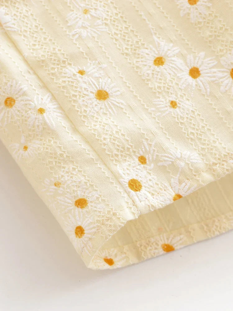 Golden Daisy Boho Floral Embroidered Long Sleeve Blouse