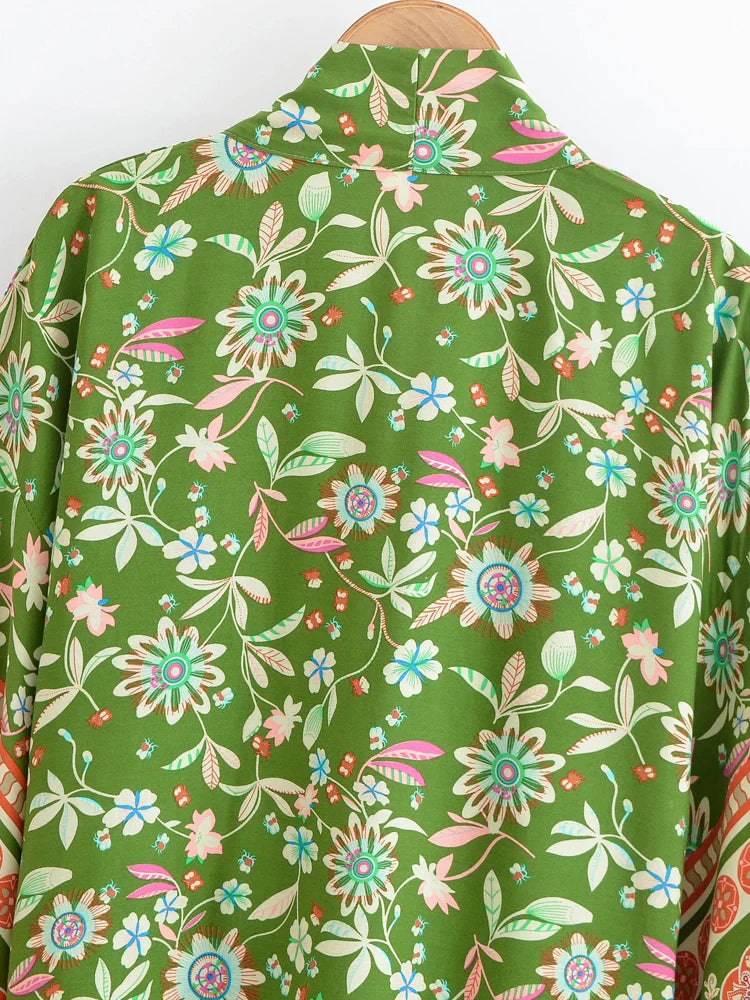 Green Dreamer Boho Floral Print Crop Top