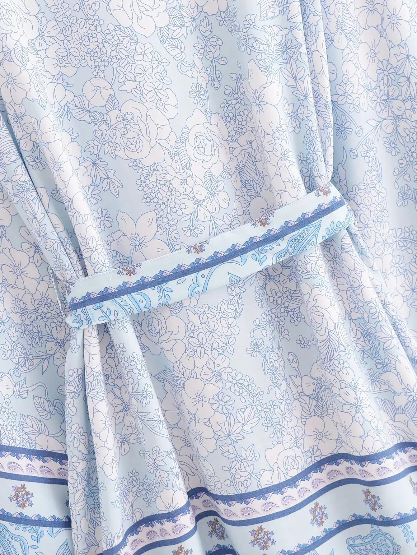 Dreamy Blue Boho Floral Print Short Robe