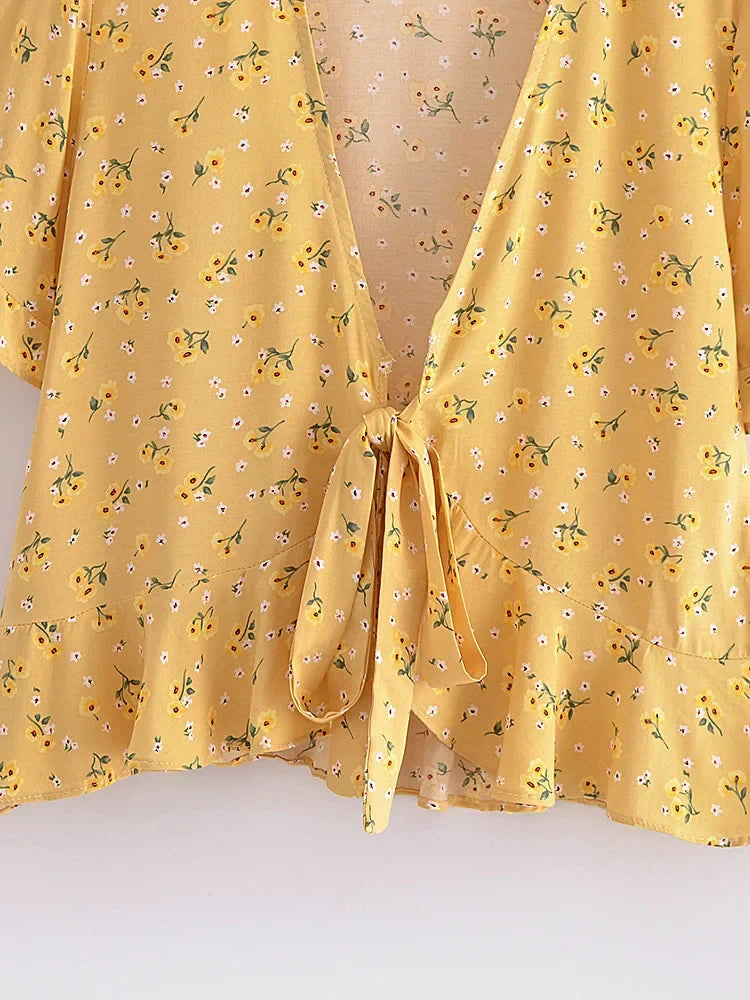 Buttercup Bloom Boho Floral Print Crop Top