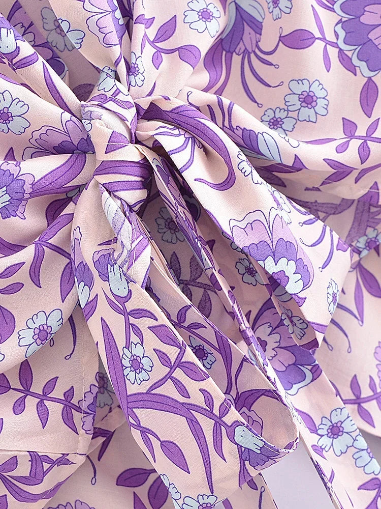 Lavender Bliss Boho Floral Print Crop Top
