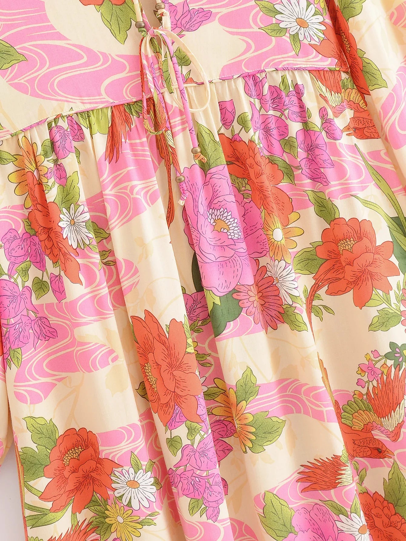 Paradise Sunset Boho Floral Print Long Sleeve Maxi Dress
