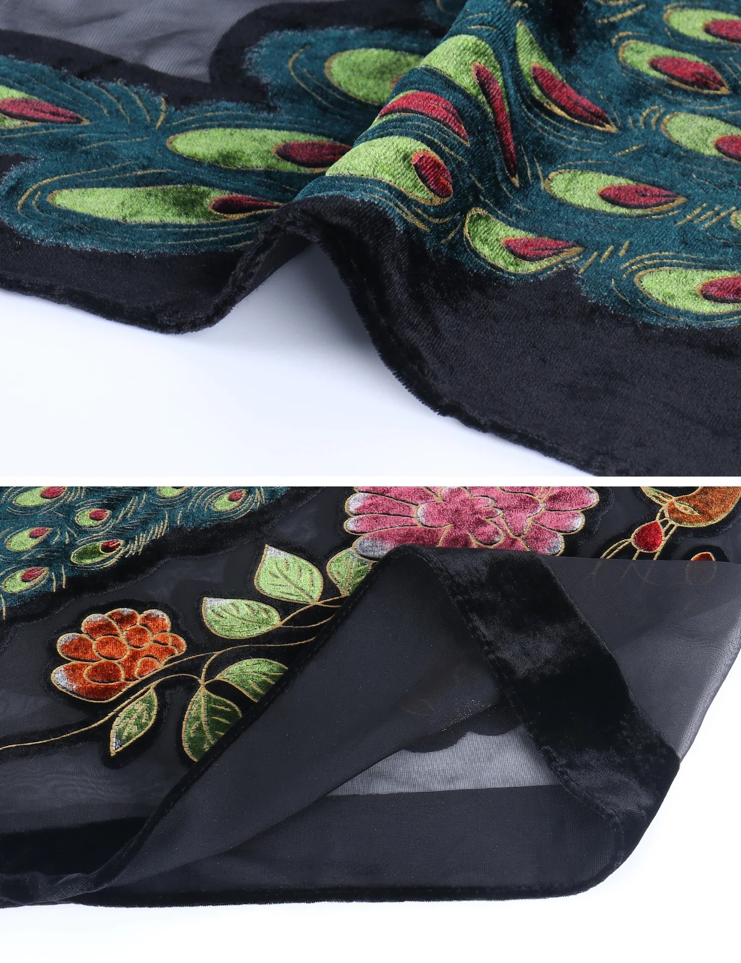 Enchanted Peacock Floral Print Velvet Burnout Kimono