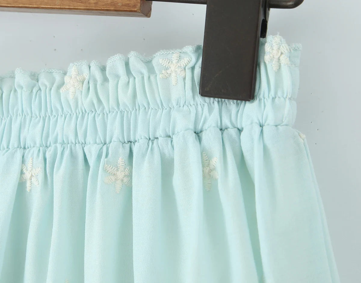 Morning Sky Floral Embroidered Midi Skirt