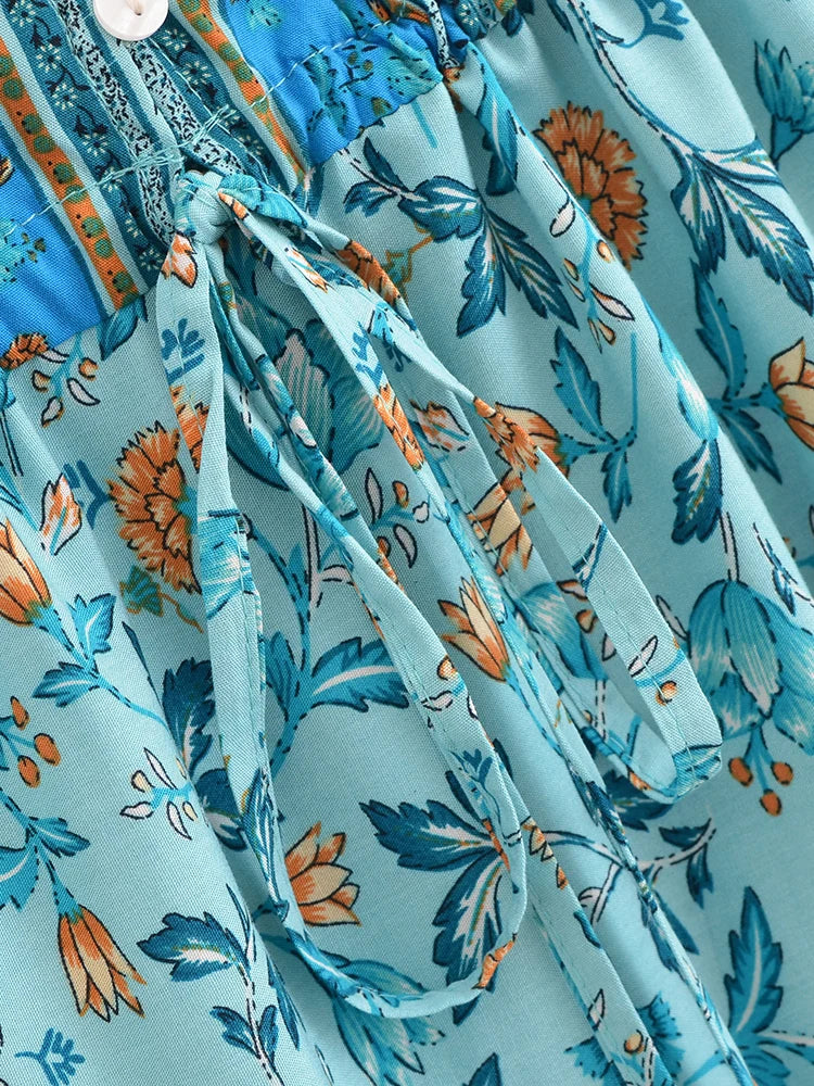 Seaside Breeze Boho Floral Print Mini Dress