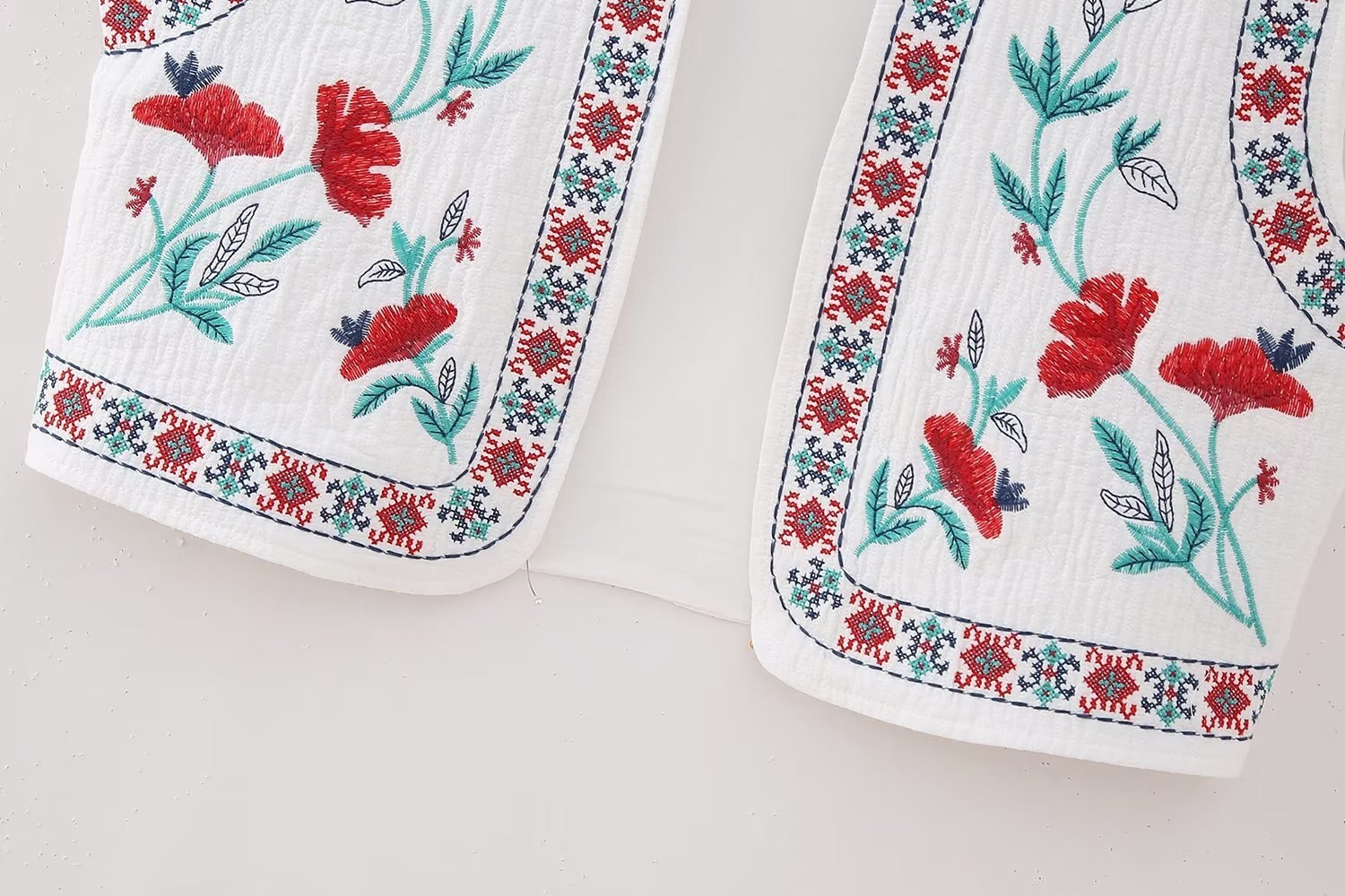 Red Blooms Boho Floral Embroidered Vest