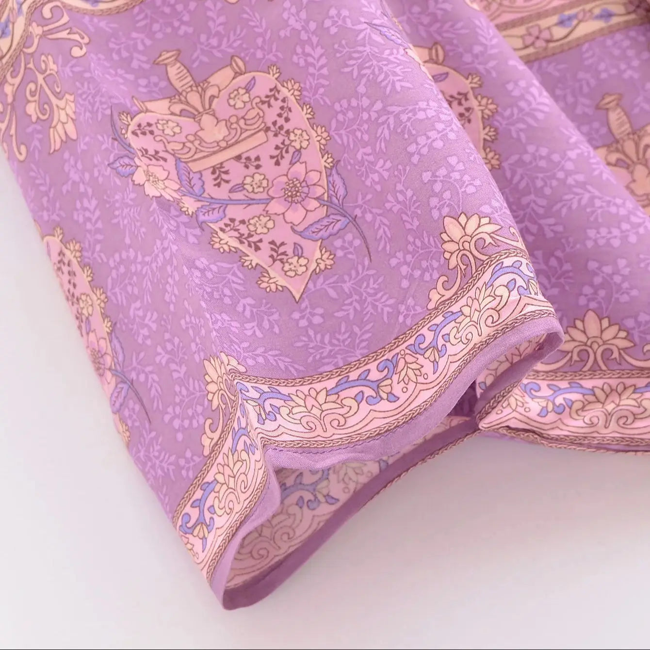 Lavender Rose Boho Floral Print Short Robe
