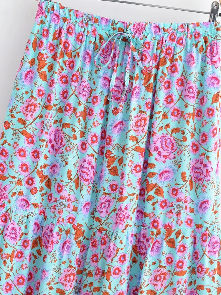 Lilac Dreamer Floral Print Boho Maxi Skirt