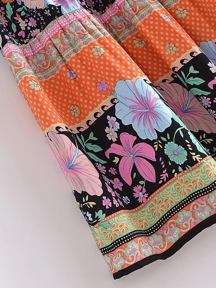 Hibiscus Dream Floral Print Boho Maxi Skirt