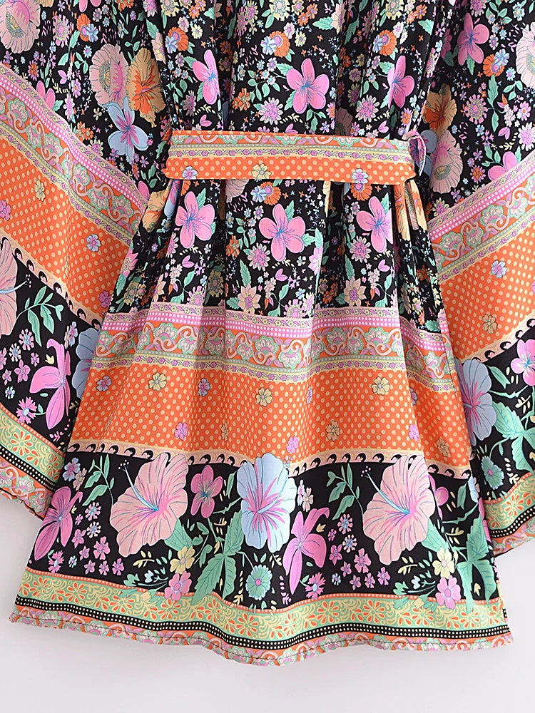 Hibiscus Dream Boho Floral Print Short Robe