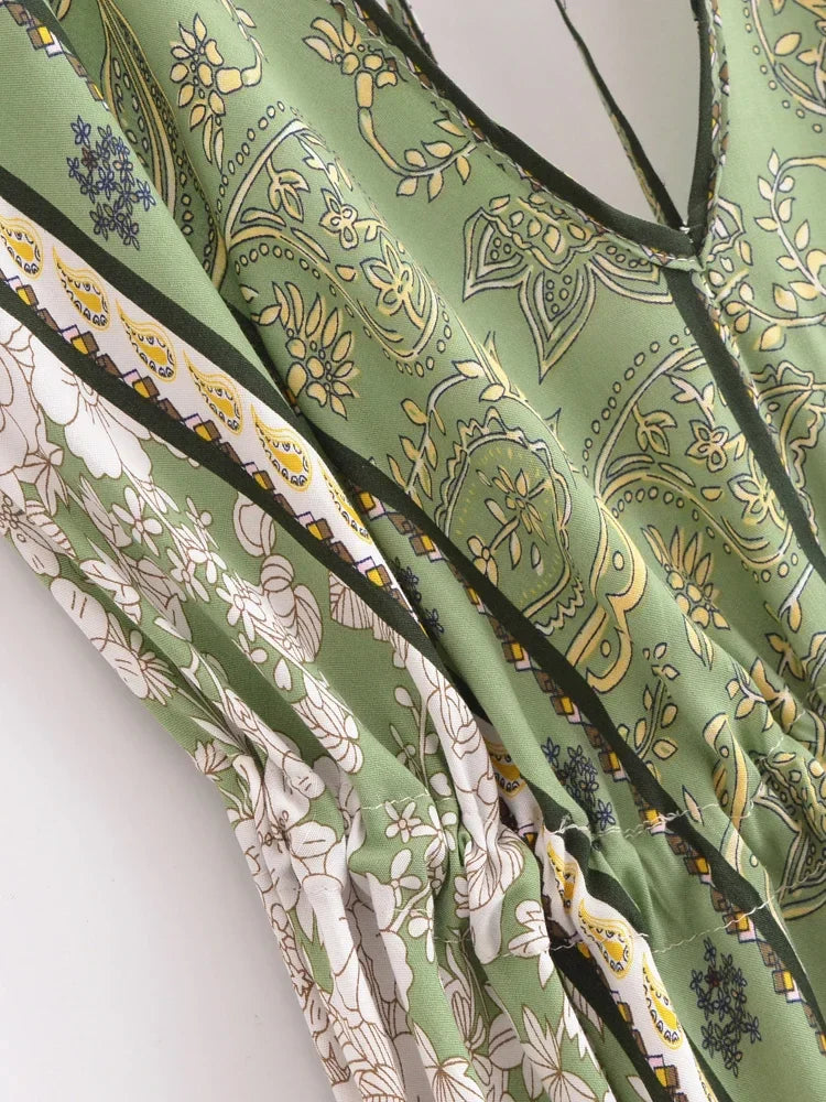Sagewood Bloom Boho Floral Print Maxi Dress