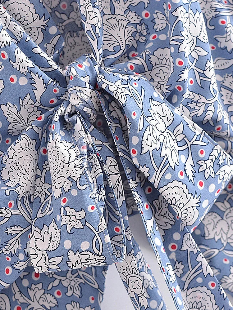 Blue Bliss Boho Floral Print Crop Top