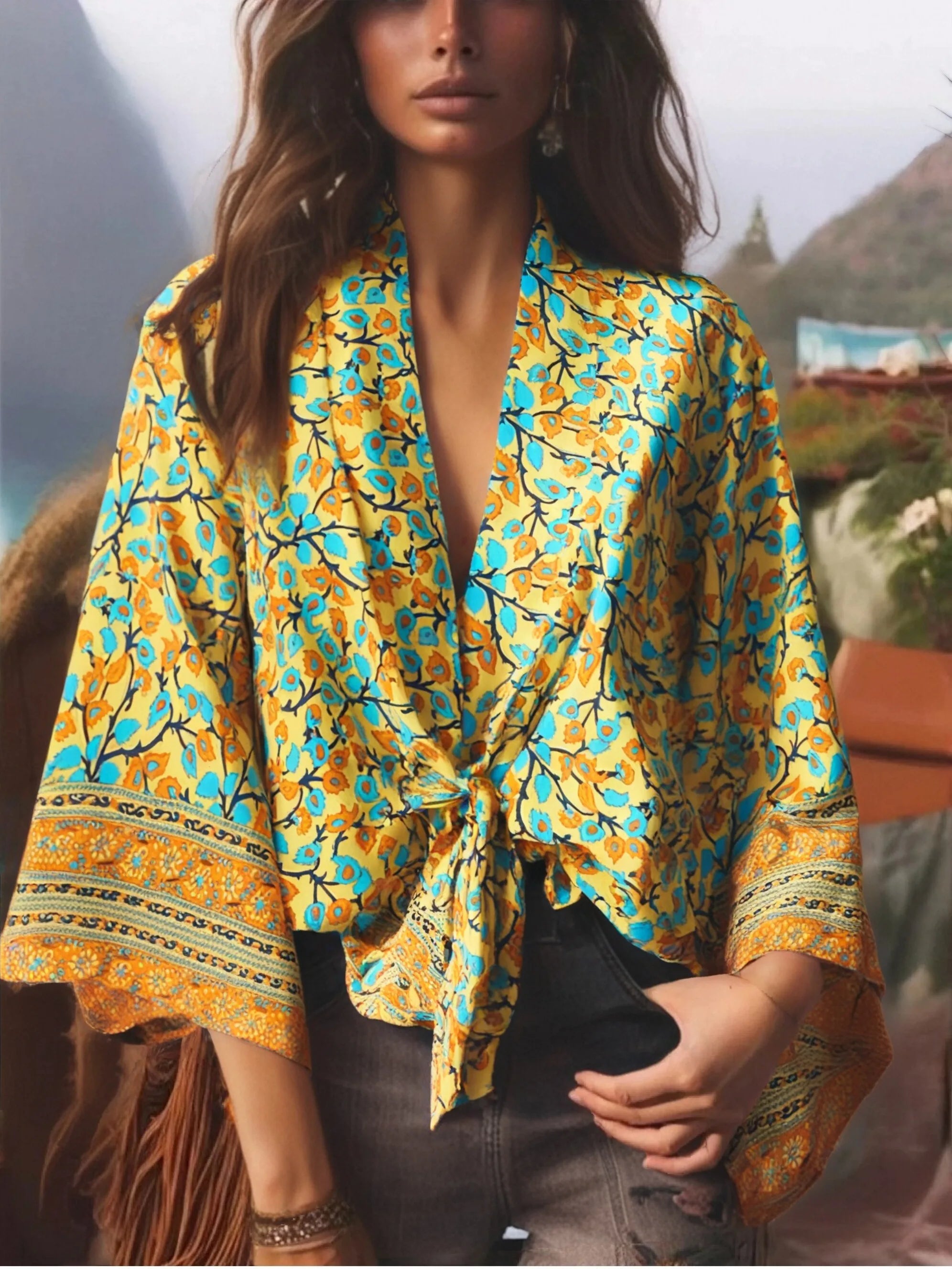Tuscan Sun Boho Floral Print Crop Top