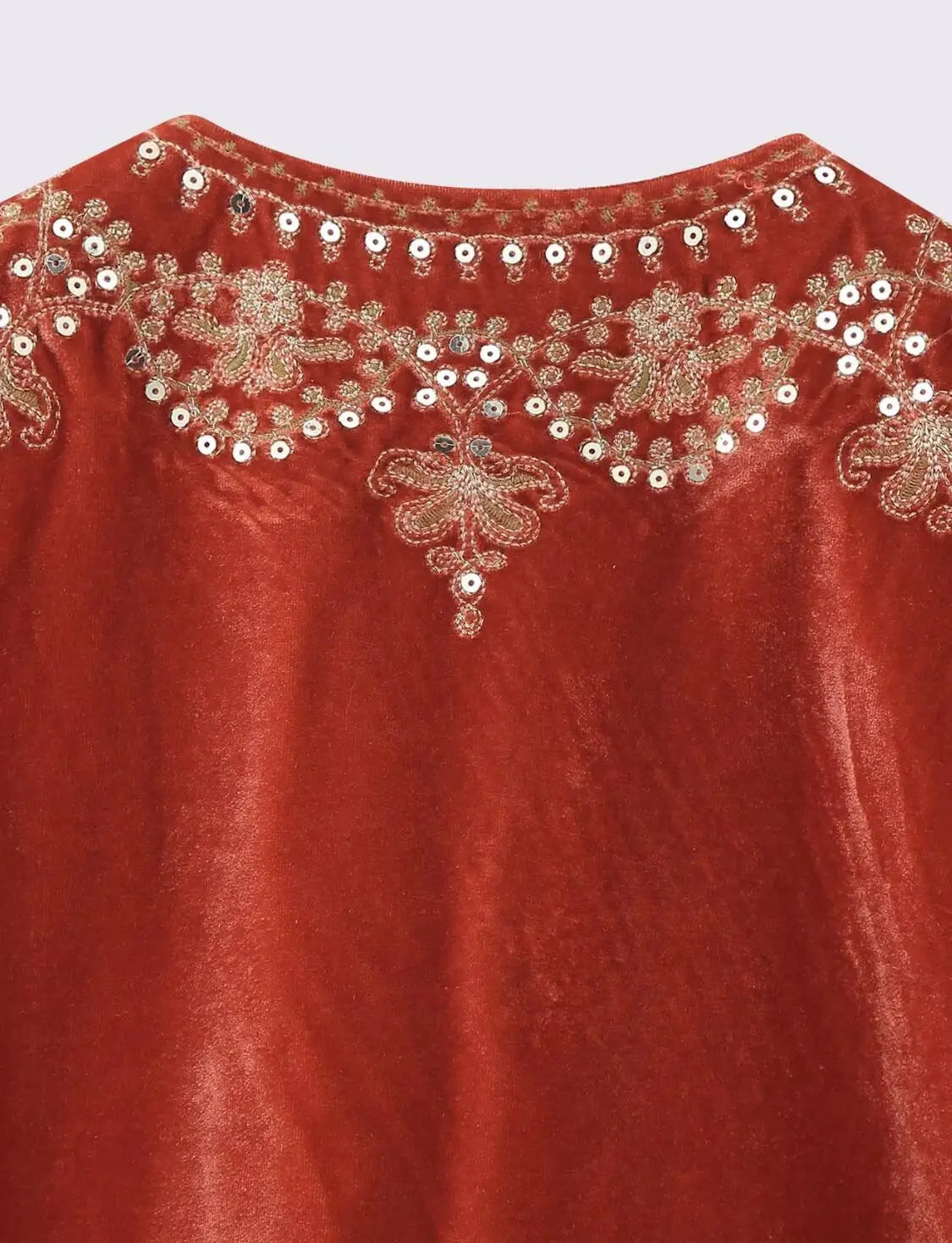 Red Boho Sequin Embroidered Vest