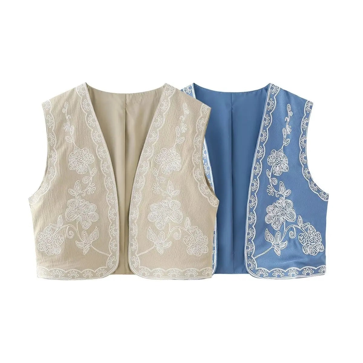 Crystal Bloom Boho Floral Embroidered Vest